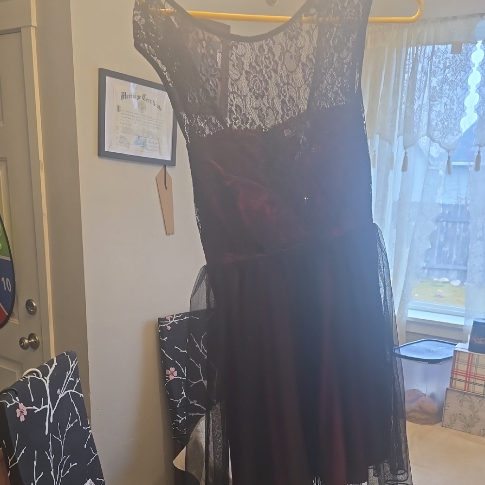 Elegant Black and Burgundy Lace Dress